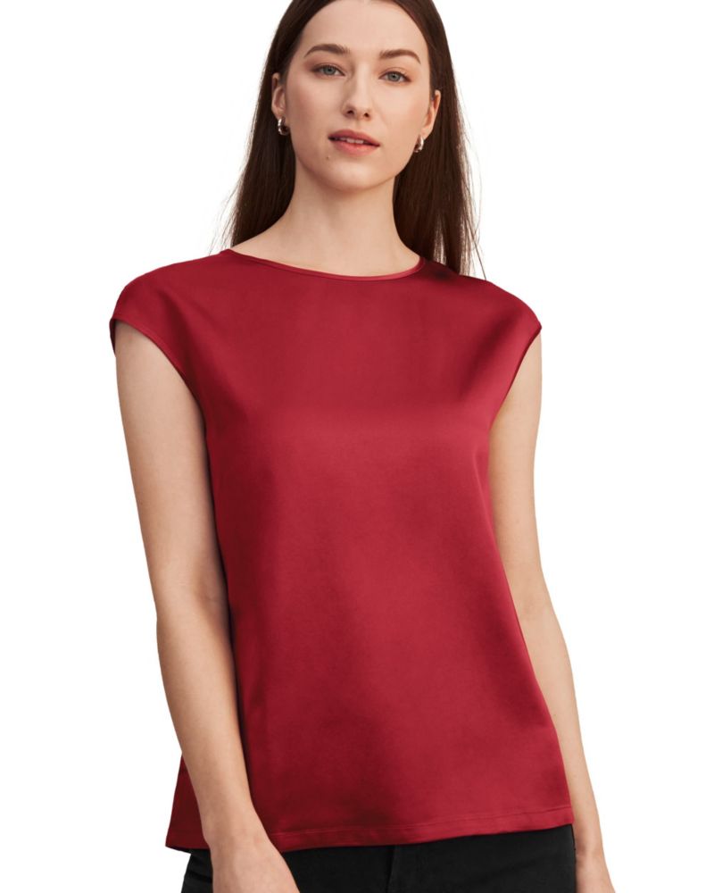Women's Basic Cap Sleeves Silk Regular Fit Tee