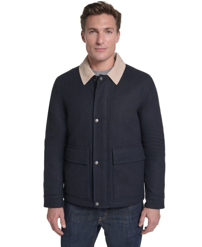 Men's Front-Zip Melton Wool Jacket