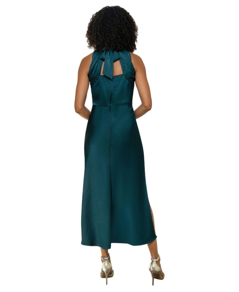 Women's Satin Halter Neck Midi Dress