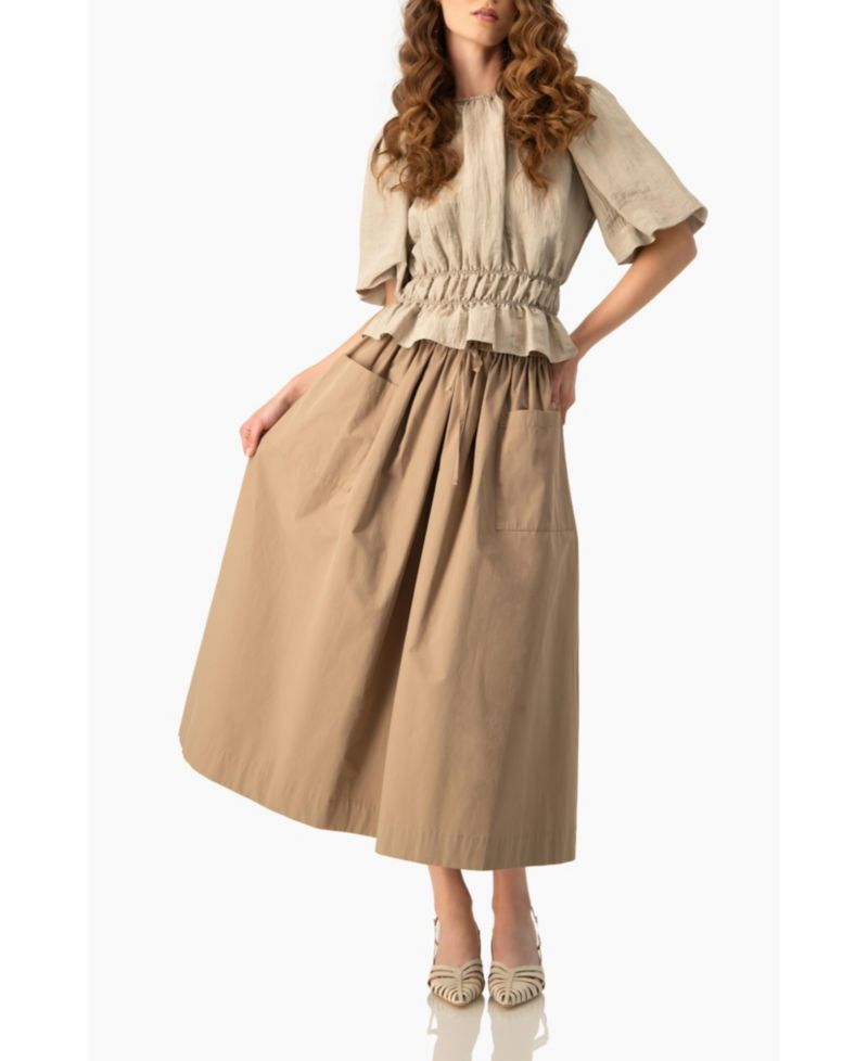 Women's Puff Sleeve Peplum, Cinched Waist Crinkle Blouse