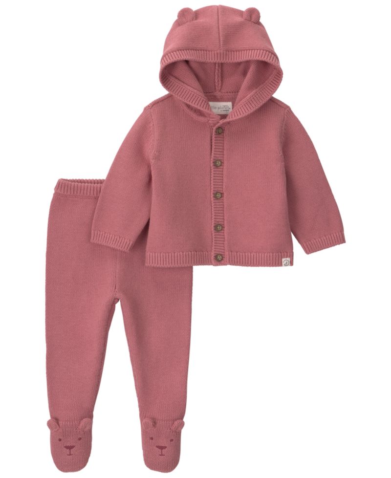 Baby Girls' Cotton Sweater Knit Hooded Cardigan and Pant Set