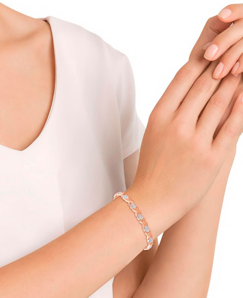 Diamond Accent Heart X Link Bracelet in Silver Plate or Gold Plate or Rose Gold Plate