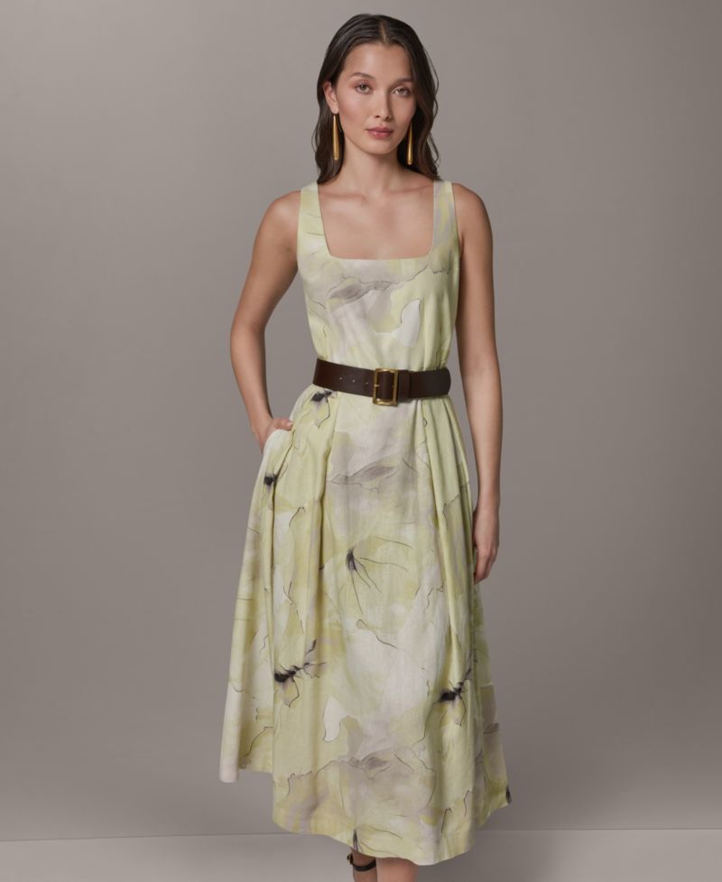 Women's Printed Square Neck Midi Dress