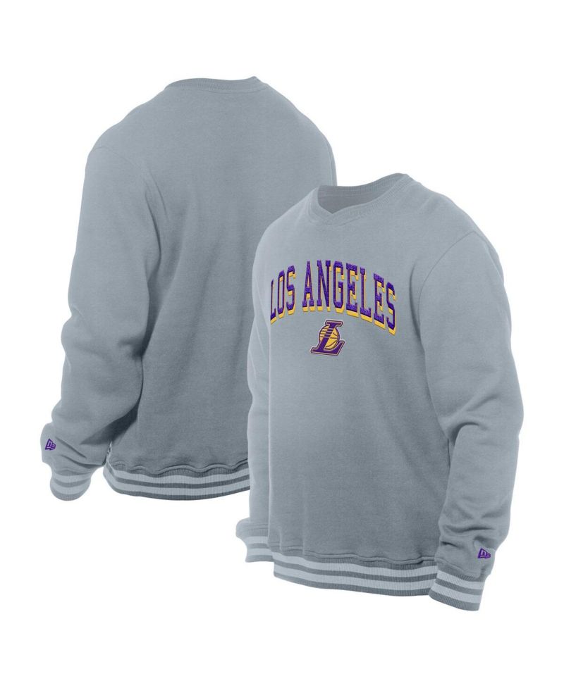 Men's Gray Los Angeles Lakers Chenille Cross Over Pullover Sweatshirt