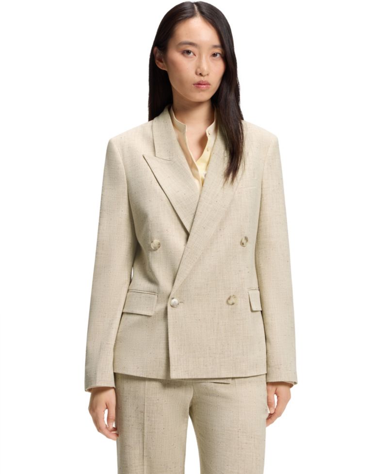 BOSS by Women's Jaleto9 Double-Breasted Textured-Slub Blazer