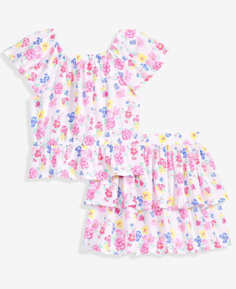 Toddler Girls' 12M-5T Floral-Print Cotton Top & Skirt, 2-Piece Set