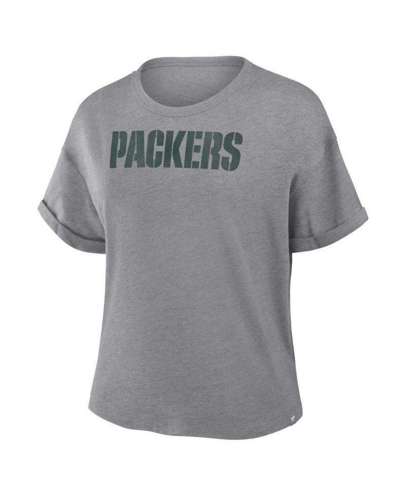 Women's Heather Gray Green Bay Packers Swing Pass Tri-Blend Boxy T-Shirt