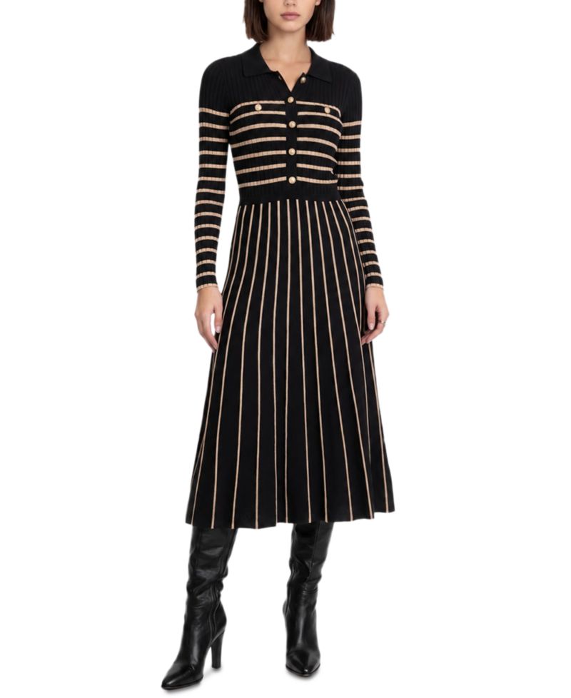 Women's Elodie Long-Sleeve Collared Midi Sweater Dress