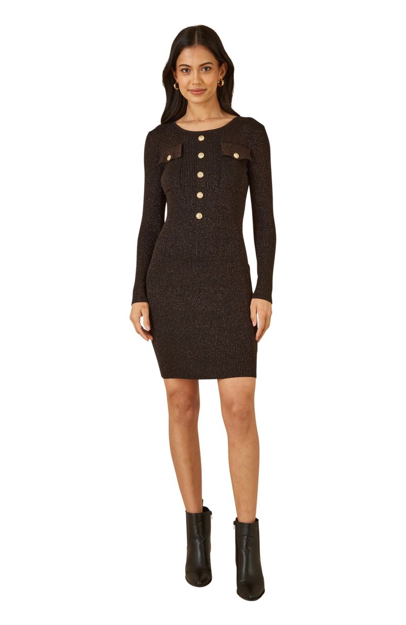 Women's Metallic Fitted Military Knit Dress