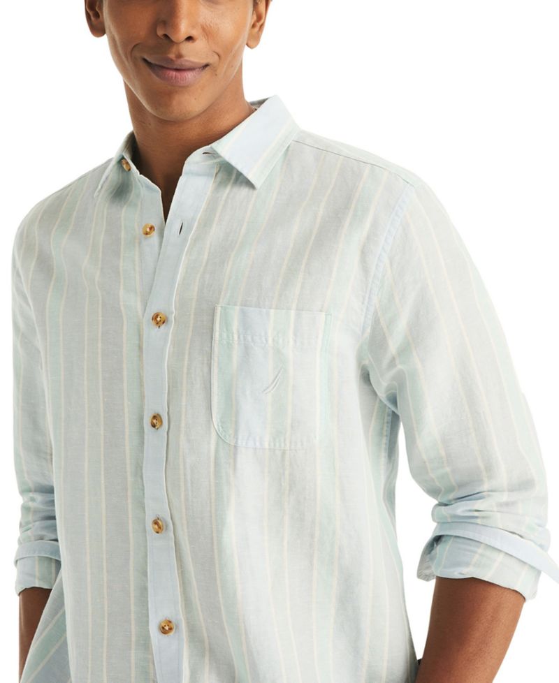 Men's Striped Linen Long-Sleeve Shirt
