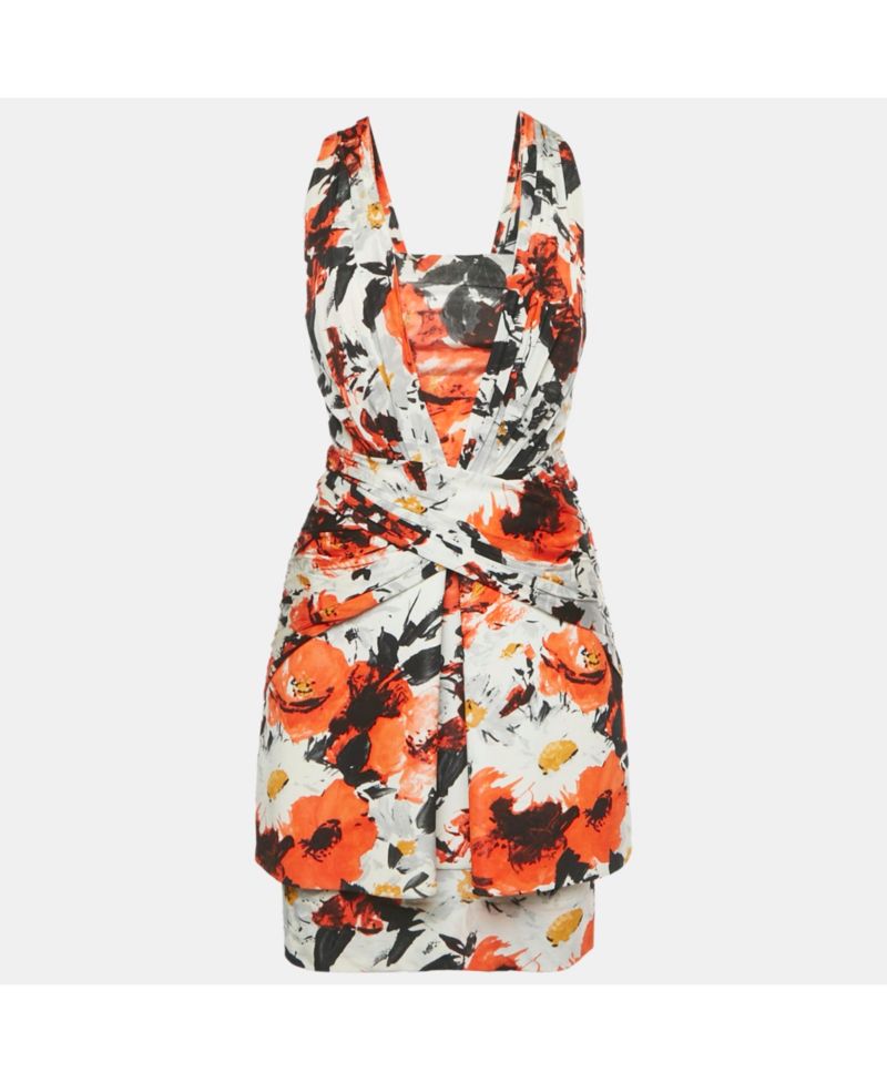 Women's Orange Floral Print Jersey Mini Dress