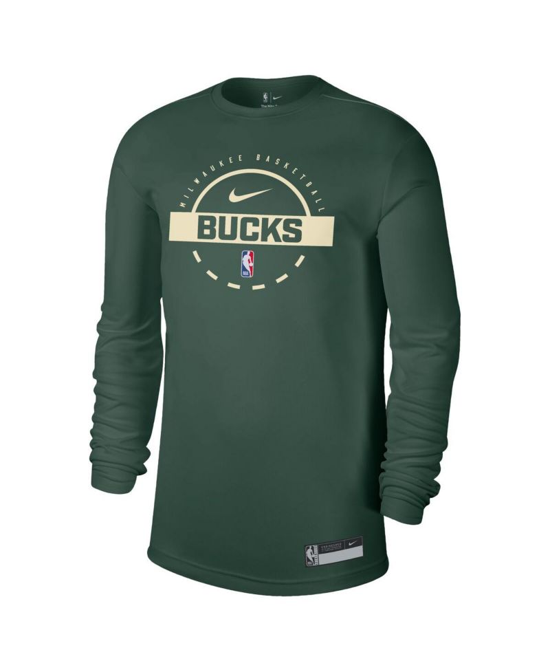 Men's Hunter Green Milwaukee Bucks 2025/26 On-Court Flare Performance Practice Long Sleeve T-Shirt