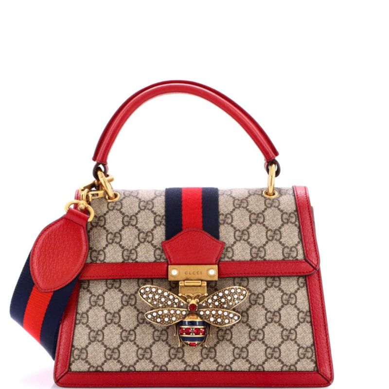 Small Queen Margaret Top Handle Bag GG Coated Canvas with Leather