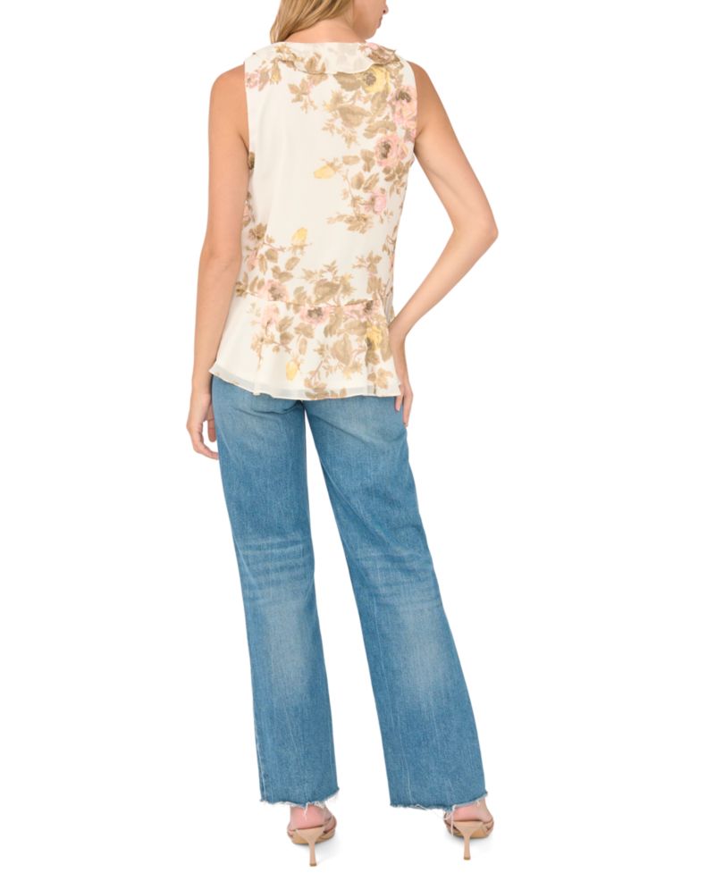 Women's Sleeveless Floral-Print Ruffle Blouse