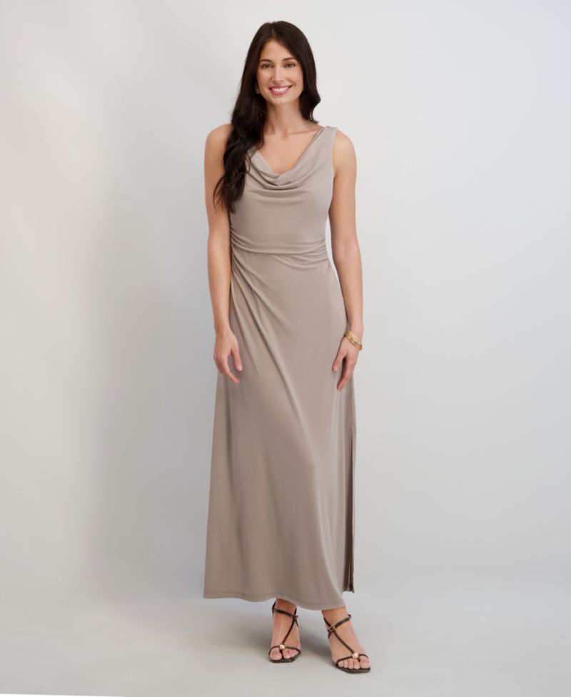 Women's Draped Cowlneck Sleeveless Maxi Dress