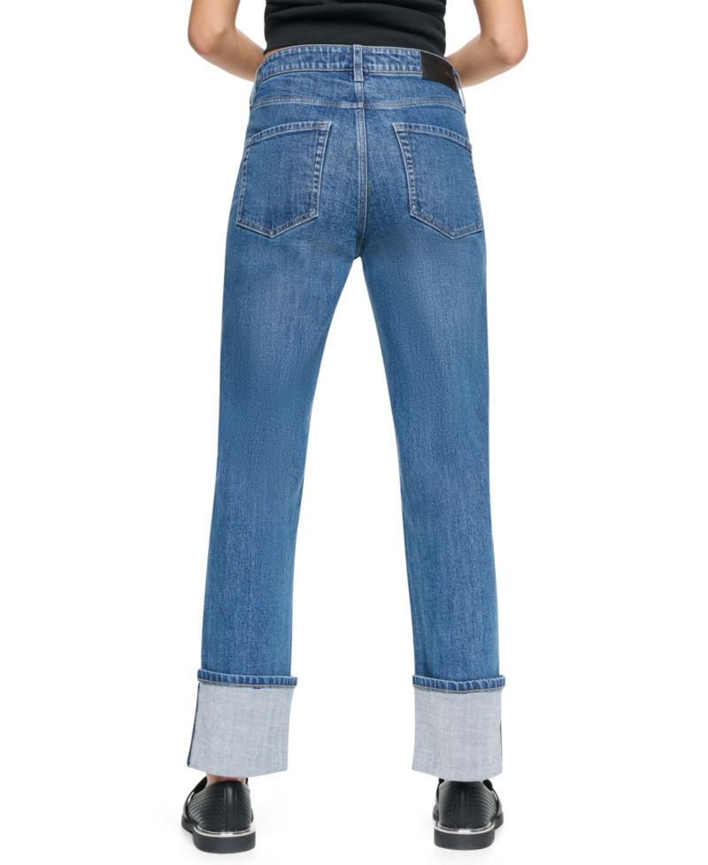 Women's High-Rise Straight-Leg Logo-Tape Jeans