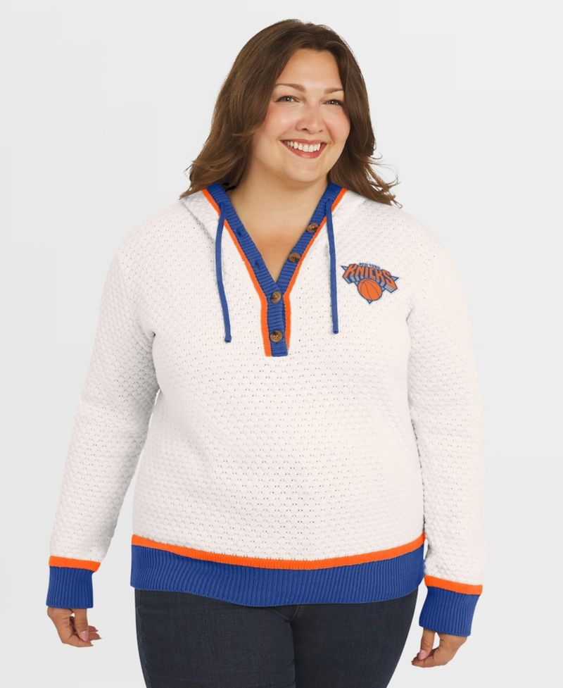 Women's Cream New York Knicks Plus Size Hoodie Sweater