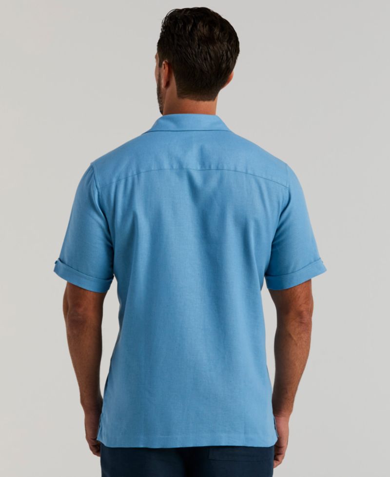 Men's Vertical Panel Dobby Linen-Blend Short-Sleeve Button-Down Shirt