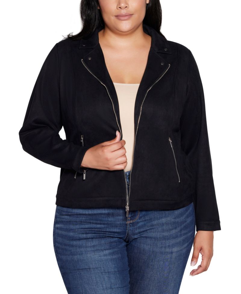 Plus Size Moto Faux Suede Jacket