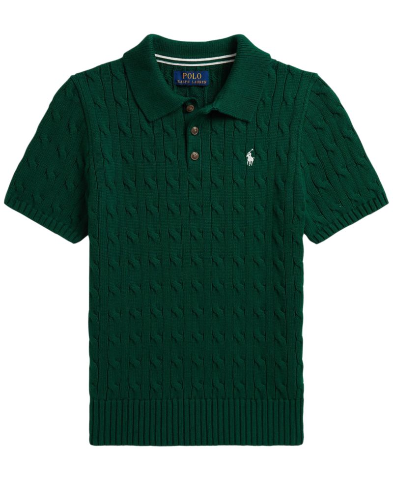 Boys' 8-20 Cable-Knit Cotton Polo Sweater