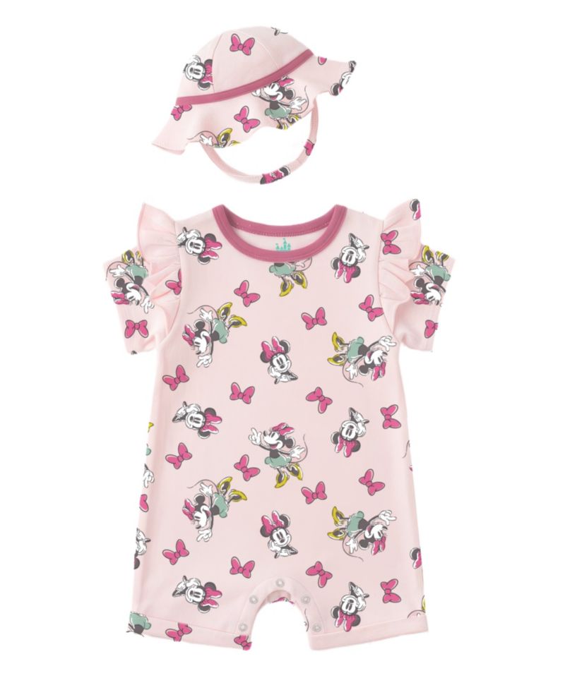 Baby Girls' Minnie Print Romper and Hat, 2-Piece Set