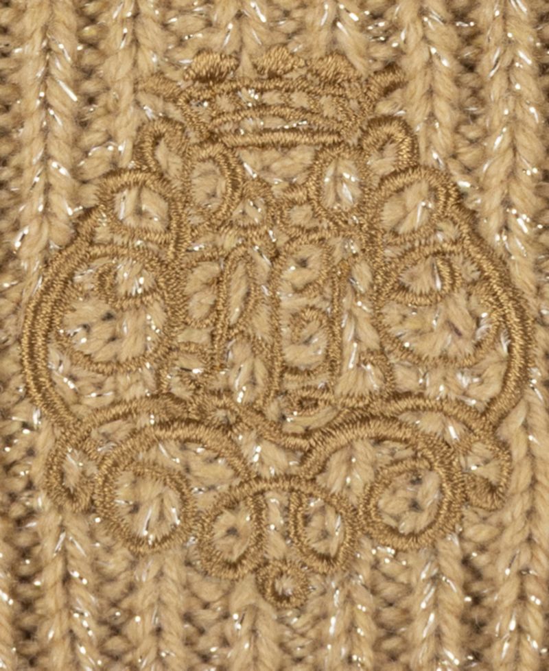Metallic Direct Embroidery Cable Pom Beanie