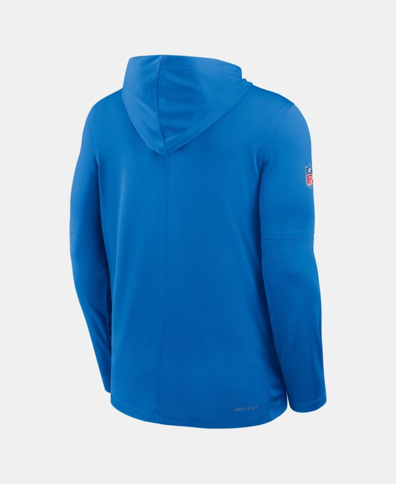 Men's Blue Detroit Lions Sideline Dri-FIT Long Sleeve Hooded T-Shirt