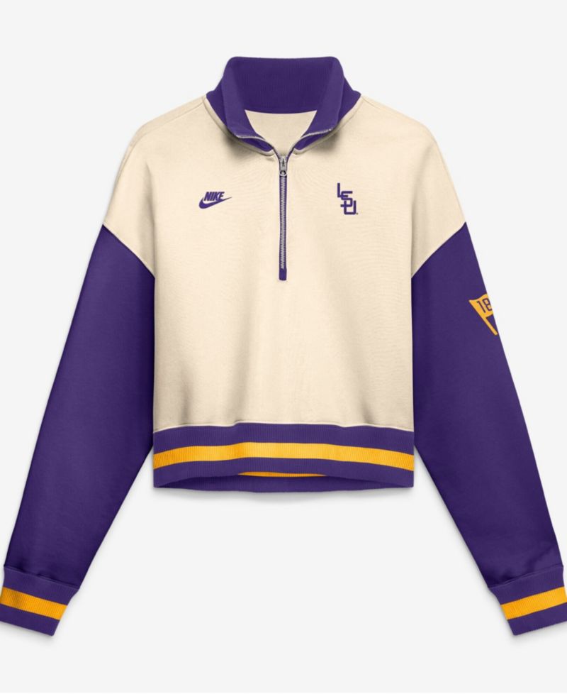 Women's LSU Tigers LSU Legacy Oversized Colorblock Cropped Quarter-Zip Pullover