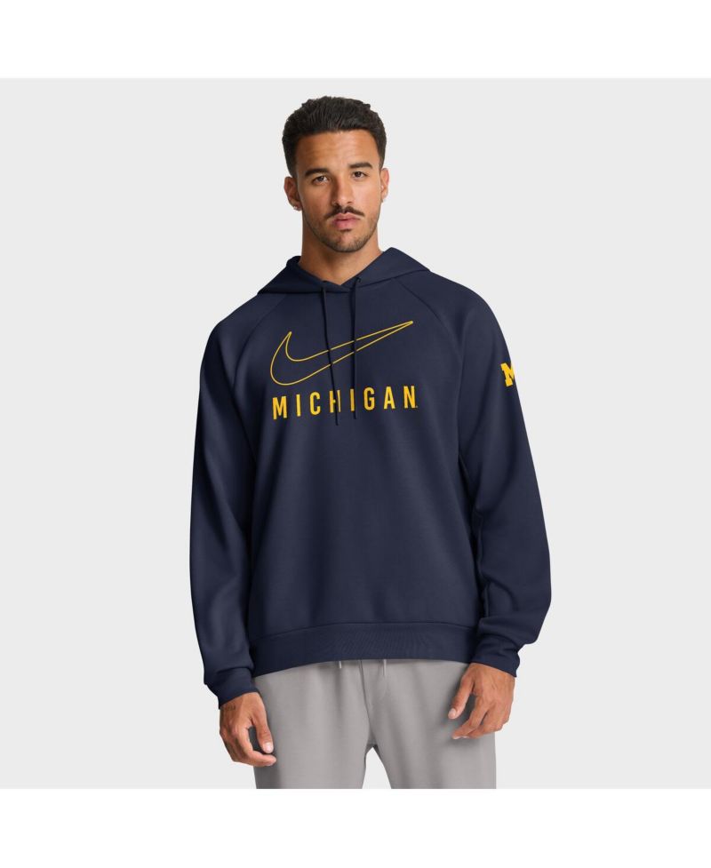 Men's Navy Michigan Wolverines Premium Raglan Performance Pullover Hoodie