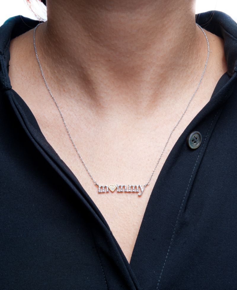 Diamond Mommy Heart Pendant Necklace (1/6 ct. t.w.) in Sterling Silver & 14k Gold-Plate, 18" + 2" extender