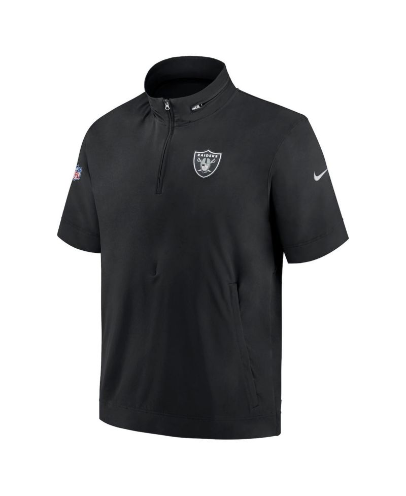 Men's Black Las Vegas Raiders Sideline Coach Short Sleeve Hoodie Quarter-Zip Jacket
