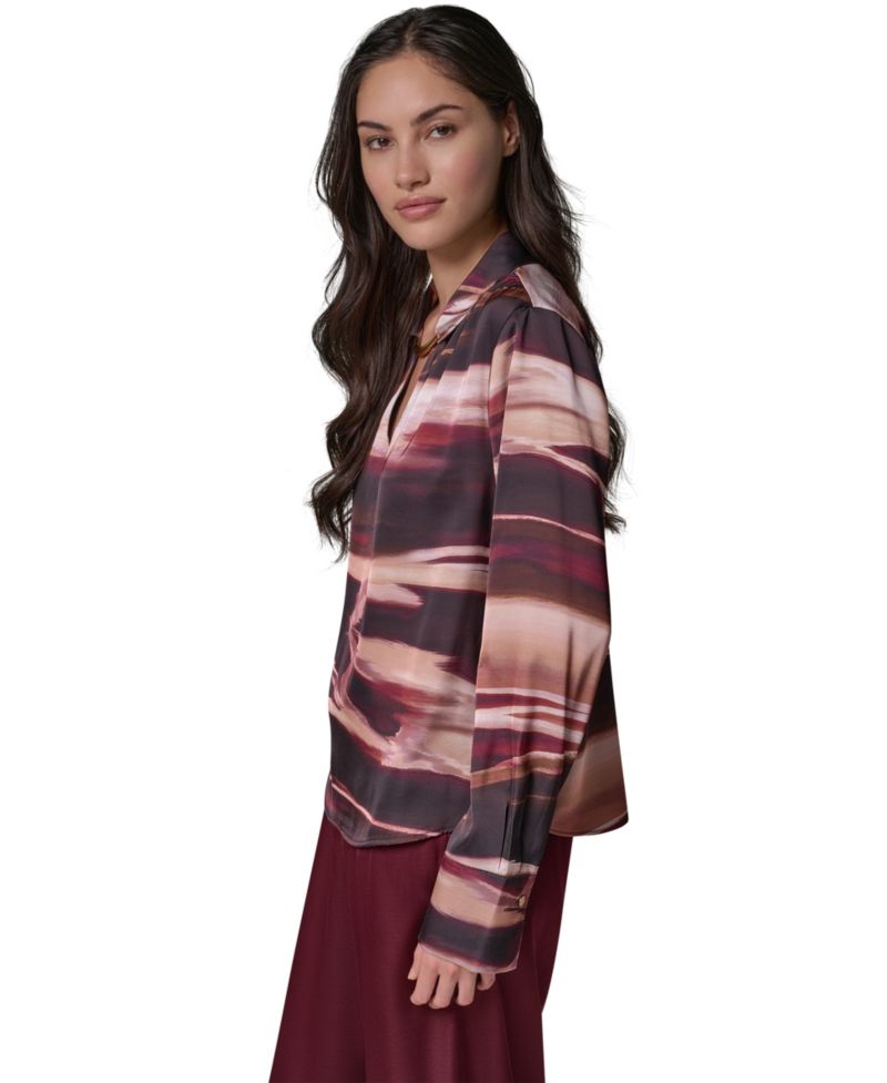 Women's Long-Sleeve V-Neck Satin Blouse