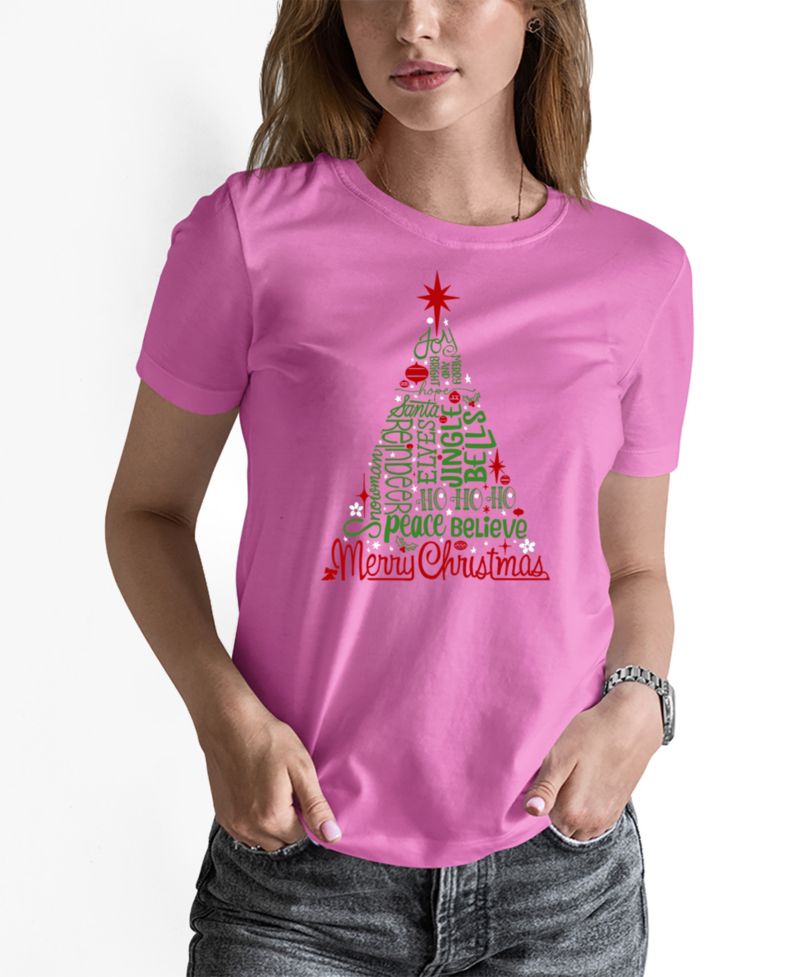 Women's Holiday Christmas Tree Word Art Pullover Top