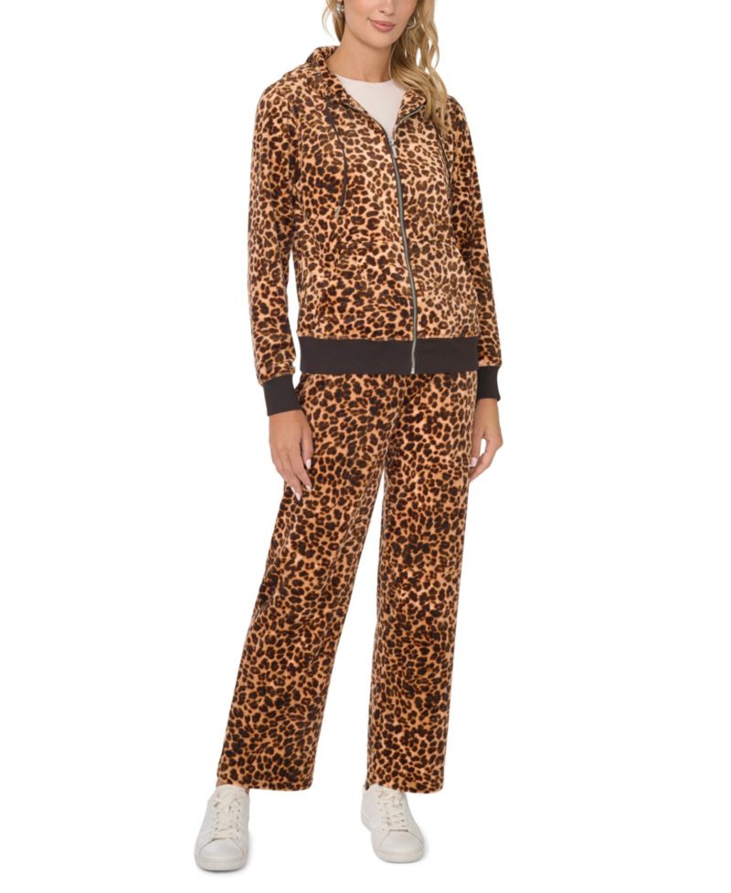 Women's Leopard-Print Velvet Straight Pants