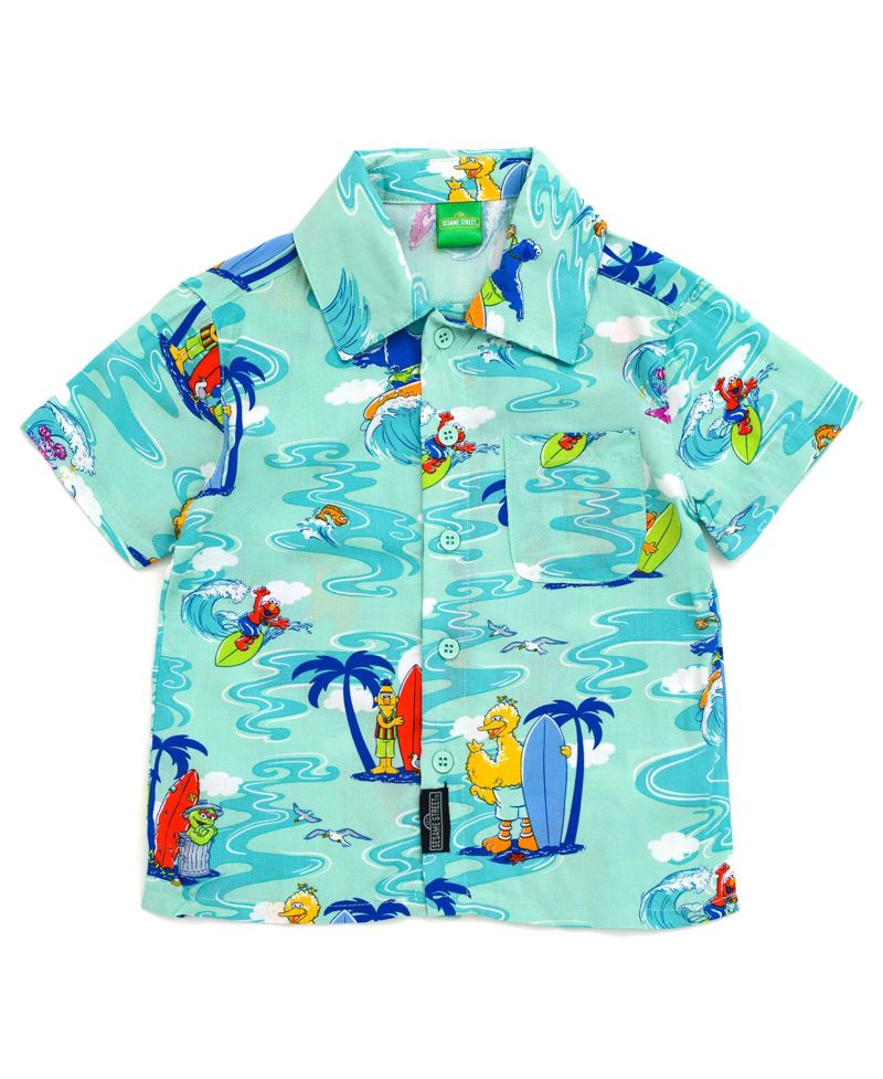 Toddler Boys Bird Cookie Monster Elmo Oscar the Grouch Matching Family Hawaiian Button Down Shirt to