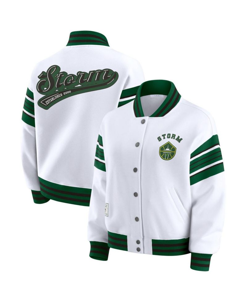Women's White/Green Seattle Storm Full-Snap Fleece Sweatshirt Jacket