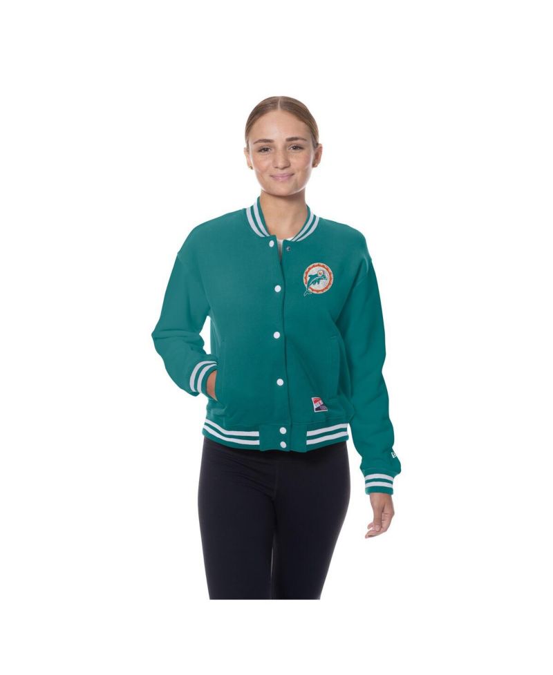 Women's Aqua Miami Dolphins Throwback Fleece Full-Snap Jacket
