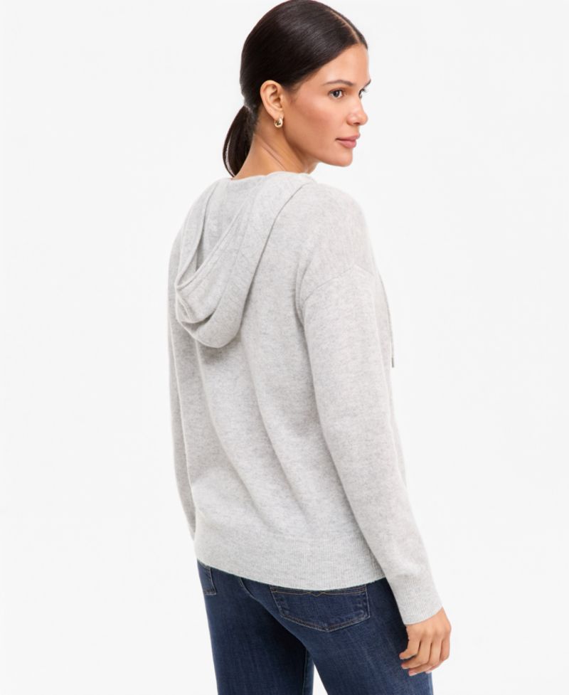 Petite Cashmere Long-Sleeve Zip-Front Hoodie