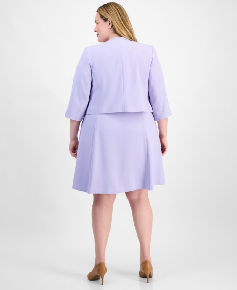 Plus Size Collarless Open-Front Bolero & Scoop-Neck Sleeveless Fit & Flare 2 Piece Dress Suit