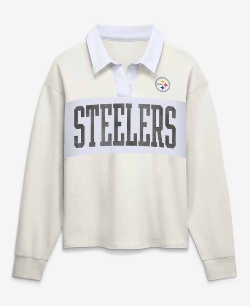 Women's Cream Pittsburgh Steelers Heritage Play Action Rugby Long Sleeve Polo Shirt