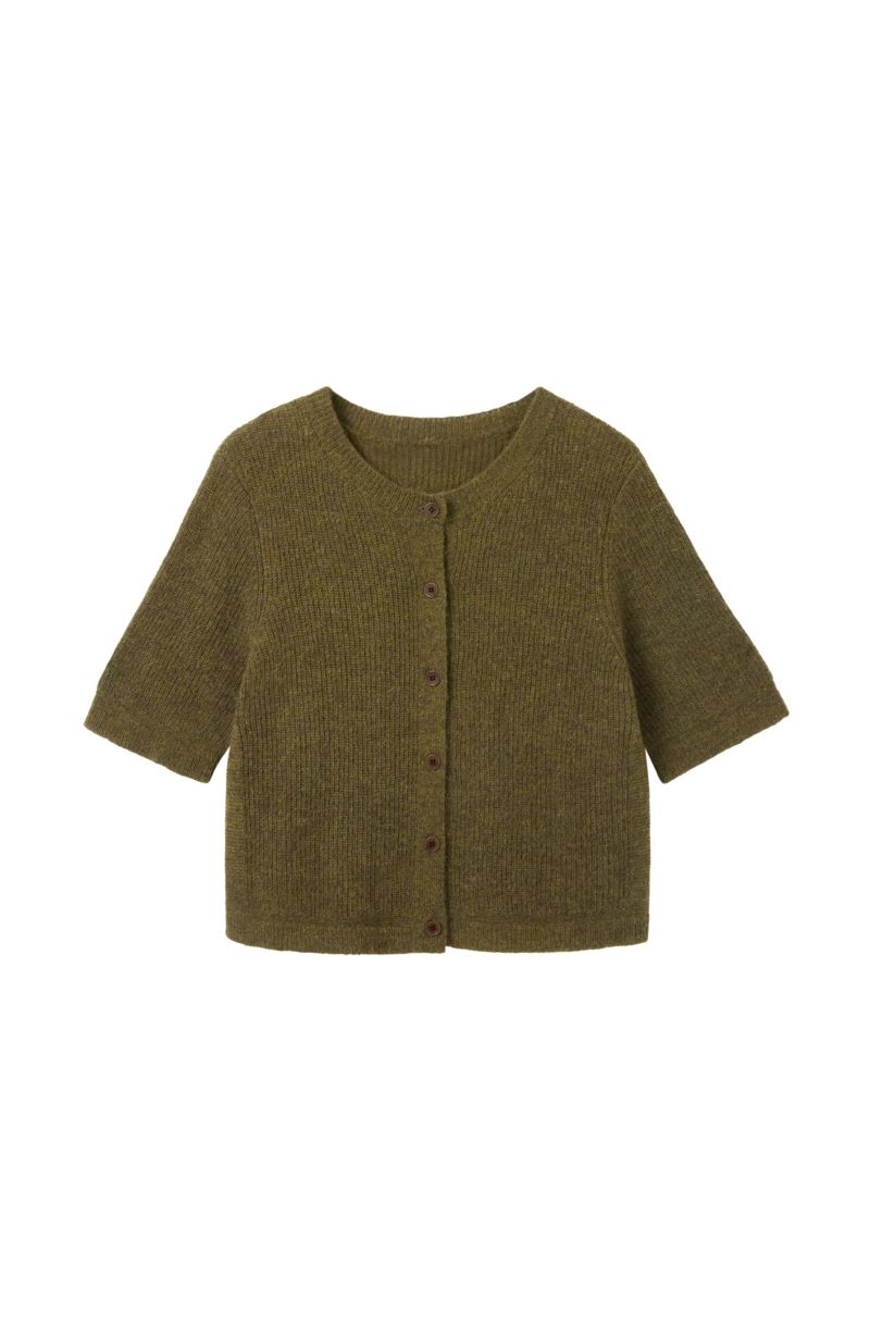 Women's Alpaca-Blend Ribbed Short-Sleeve Cardigan