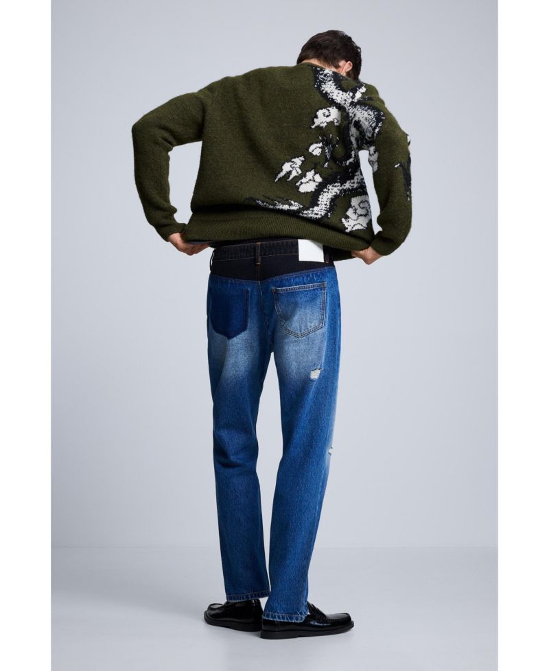 Men's Straight-Leg Medium Wash Distressed Jeans