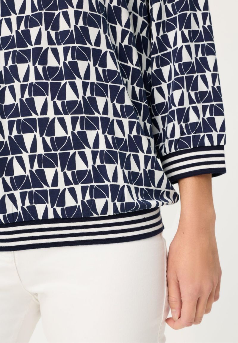 Women's Allover Geo Print T-Shirt with Stripe Trim