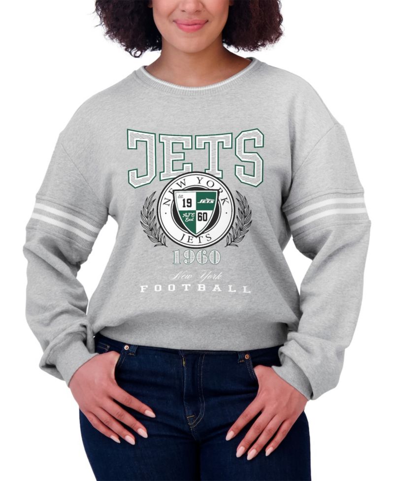 Women's Heather Gray New York Jets Crest Cropped Pullover Sweatshirt