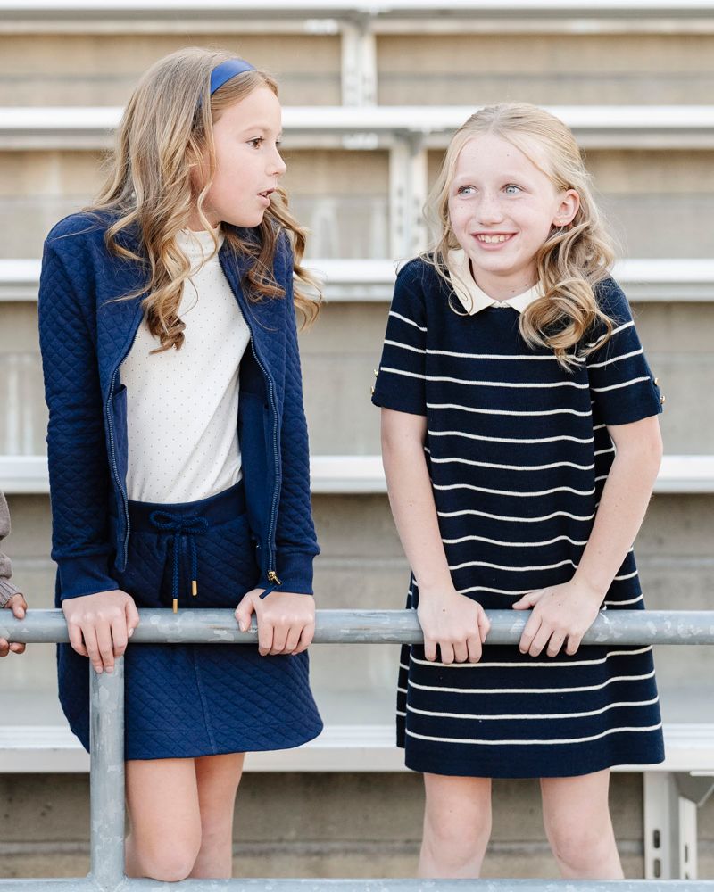 Little Girls Hope and Henry Organic Short Sleeve Milano Sweater Dress with Collar