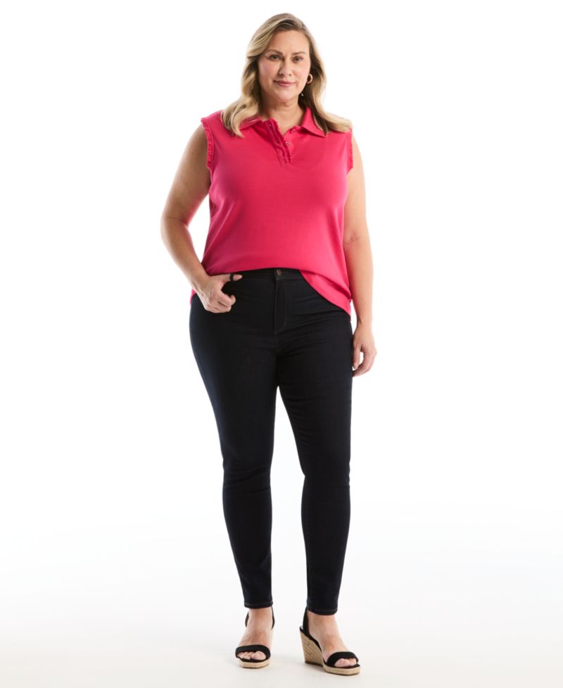 Plus Size Ruffle Trim Sleeveless Polo Shirt