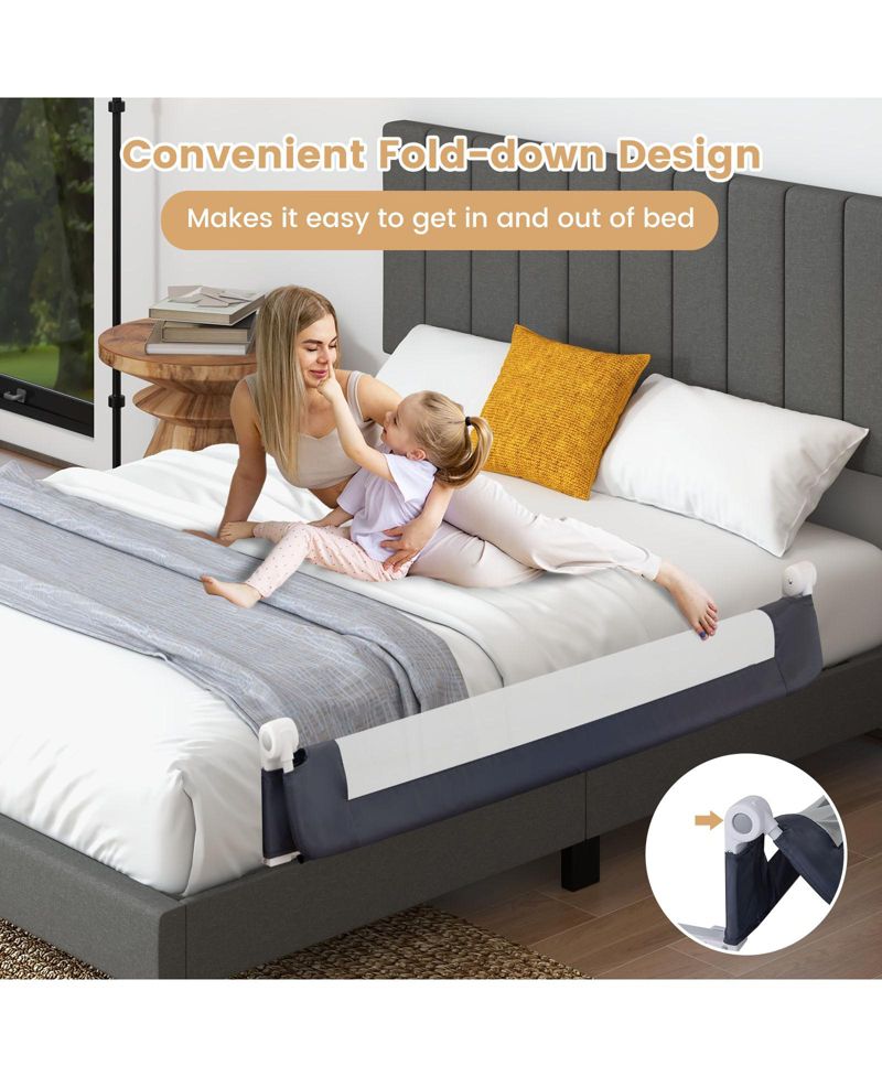 Baby Bed Rail Guard with Adjustable Strap and Fold-Down Design for Easy Access