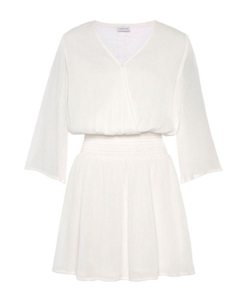Women's Viscose Flowy Flare Fit-and-Flare Smocked-Waist Short Dress