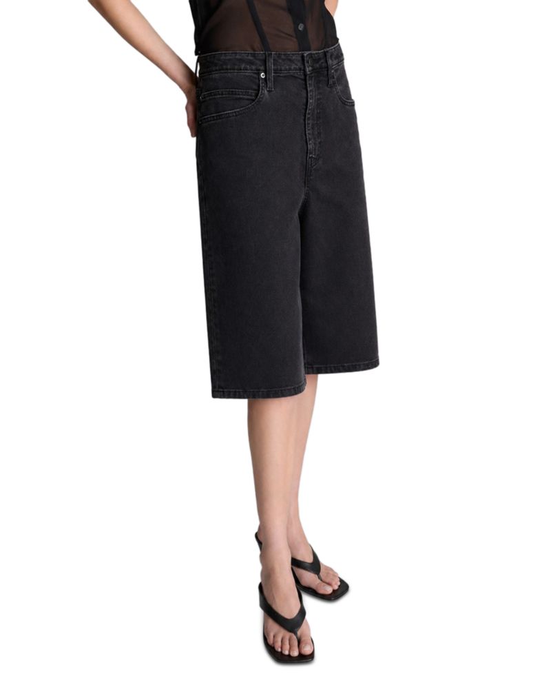 Women's Wide Leg High Rise Long Denim Shorts