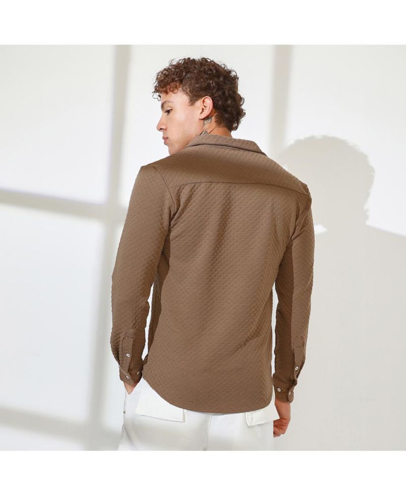 Men's Chocolate Brown Cubic-Textured Shirt